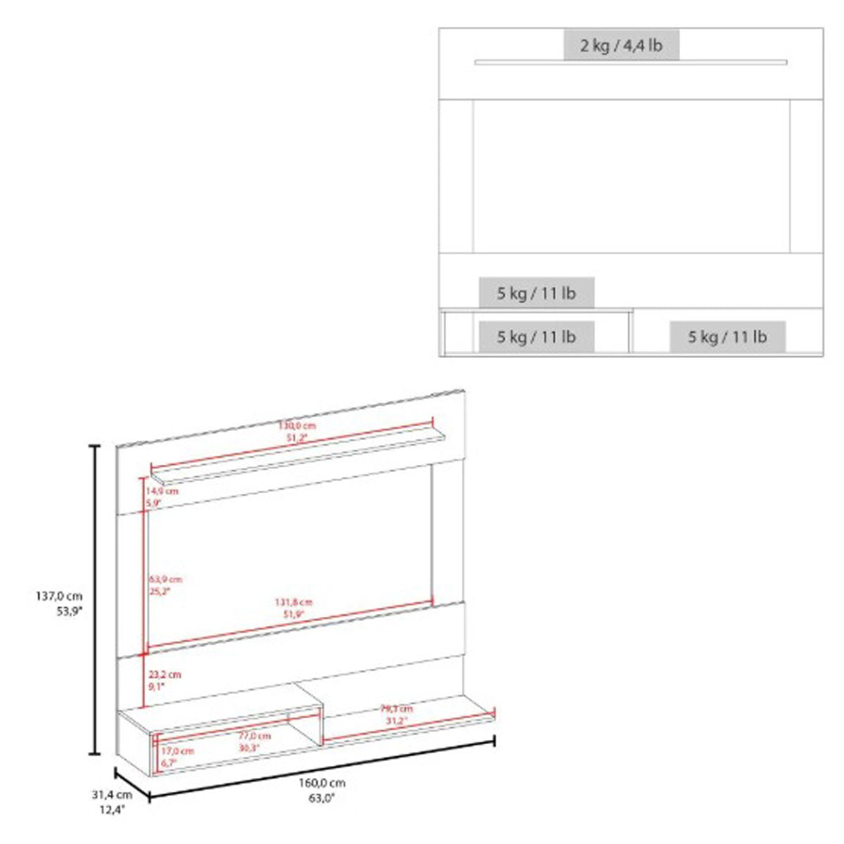 Panel de TV 70″ MADIK color Milan/Wenguecon con repisas
