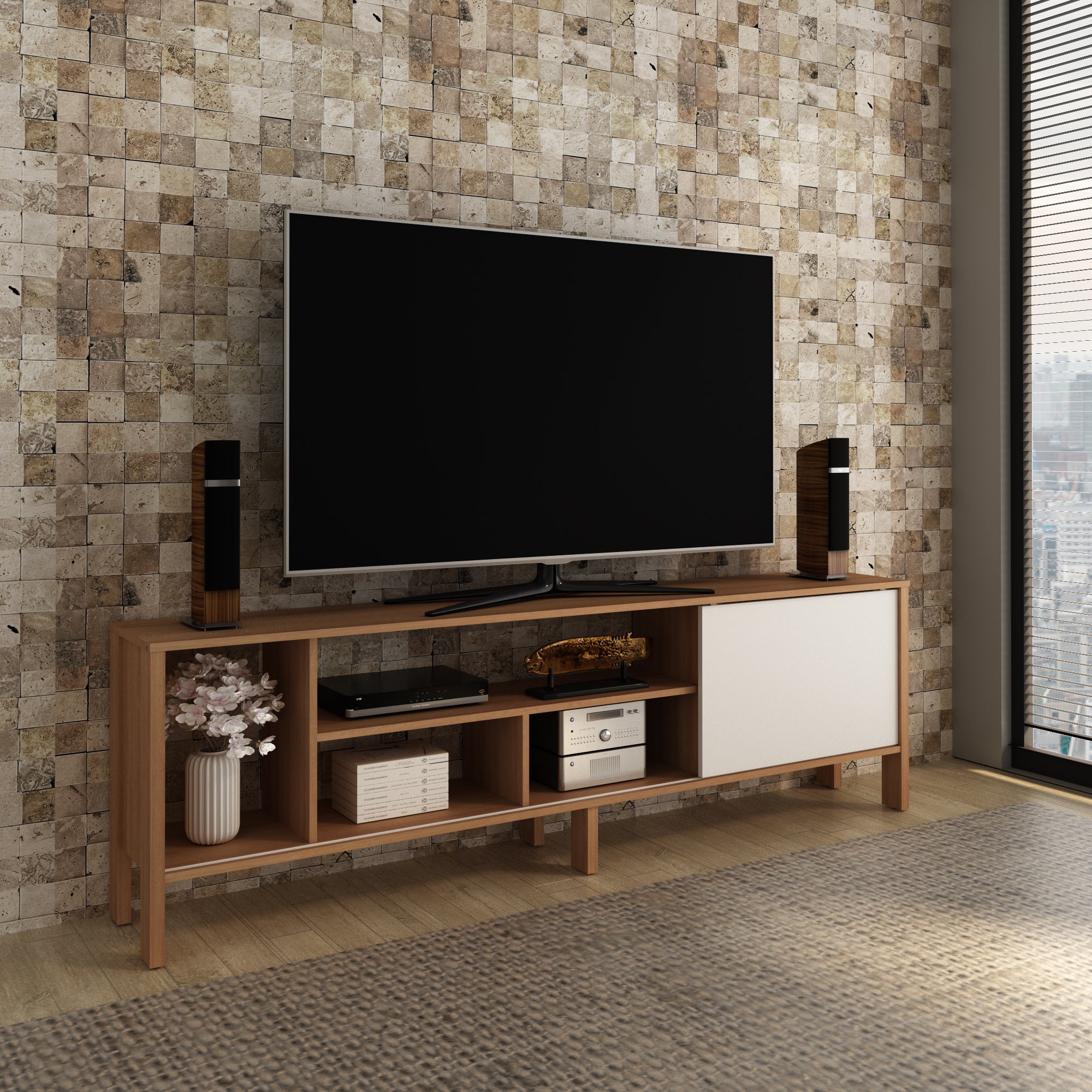 Mueble Para TV 65″ Rack Moderno Con Puerta Corrediza Al/Bl