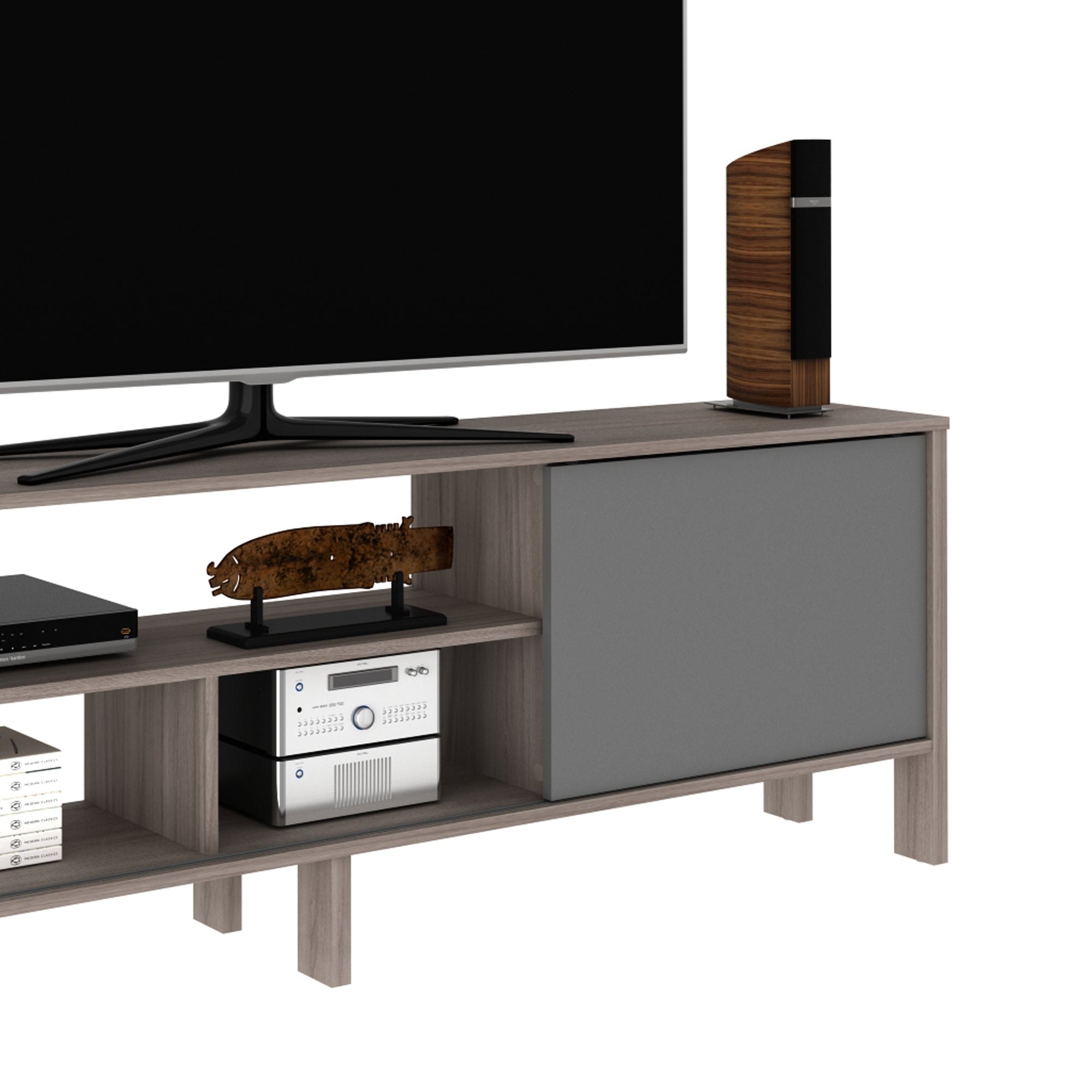 Mueble Para TV 65 Rack Moderno Con Puerta Corrediza Carvalho