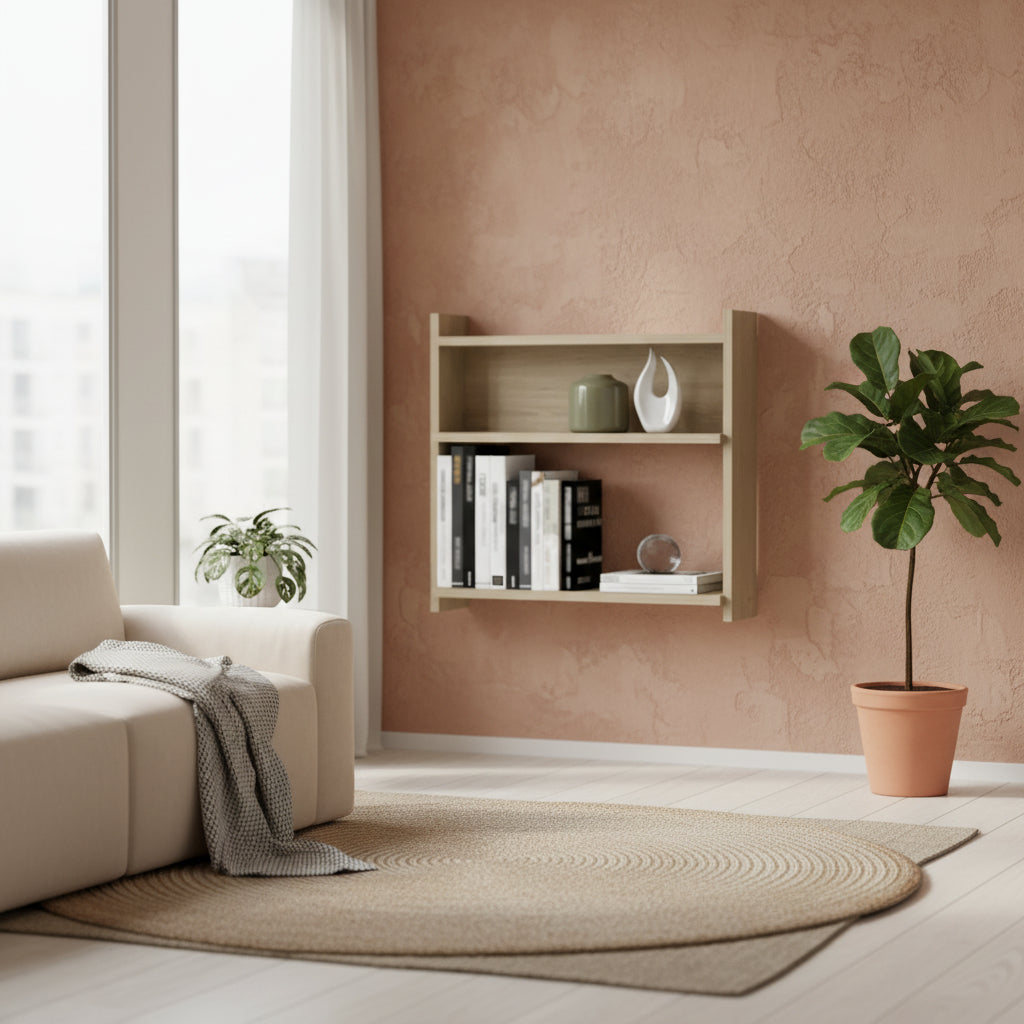 Repisa Flotante Cubo Madik con Nichos Organizadores color Marrón Claro