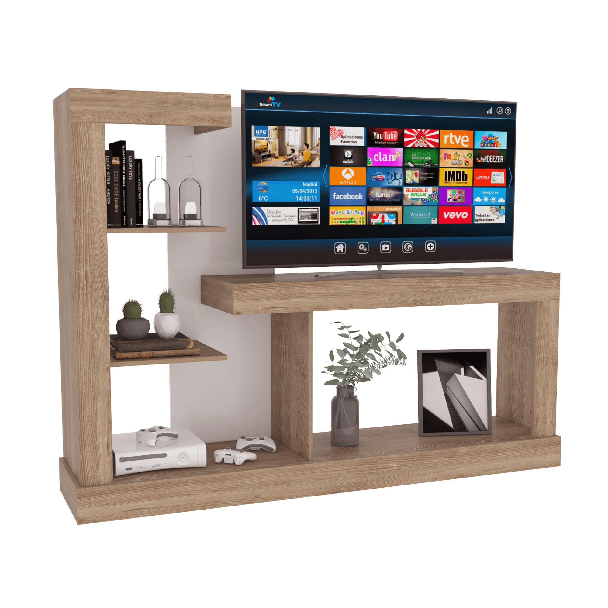 Rack para TV de 55″ con estantes Color Miel y Blanco 180x133.5x41.5 cms