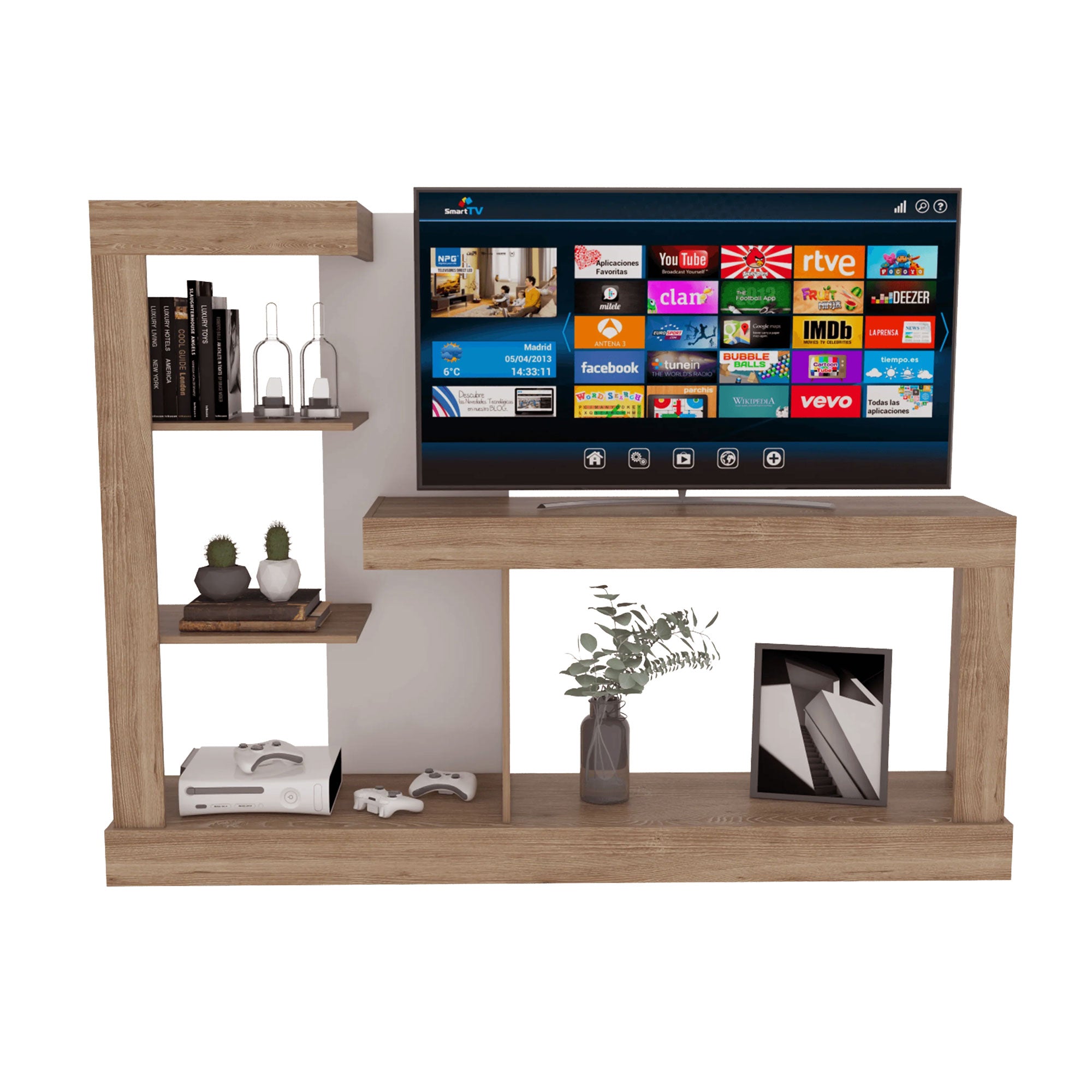 Rack para TV de 55″ con estantes Color Miel y Blanco 180x133.5x41.5 cms
