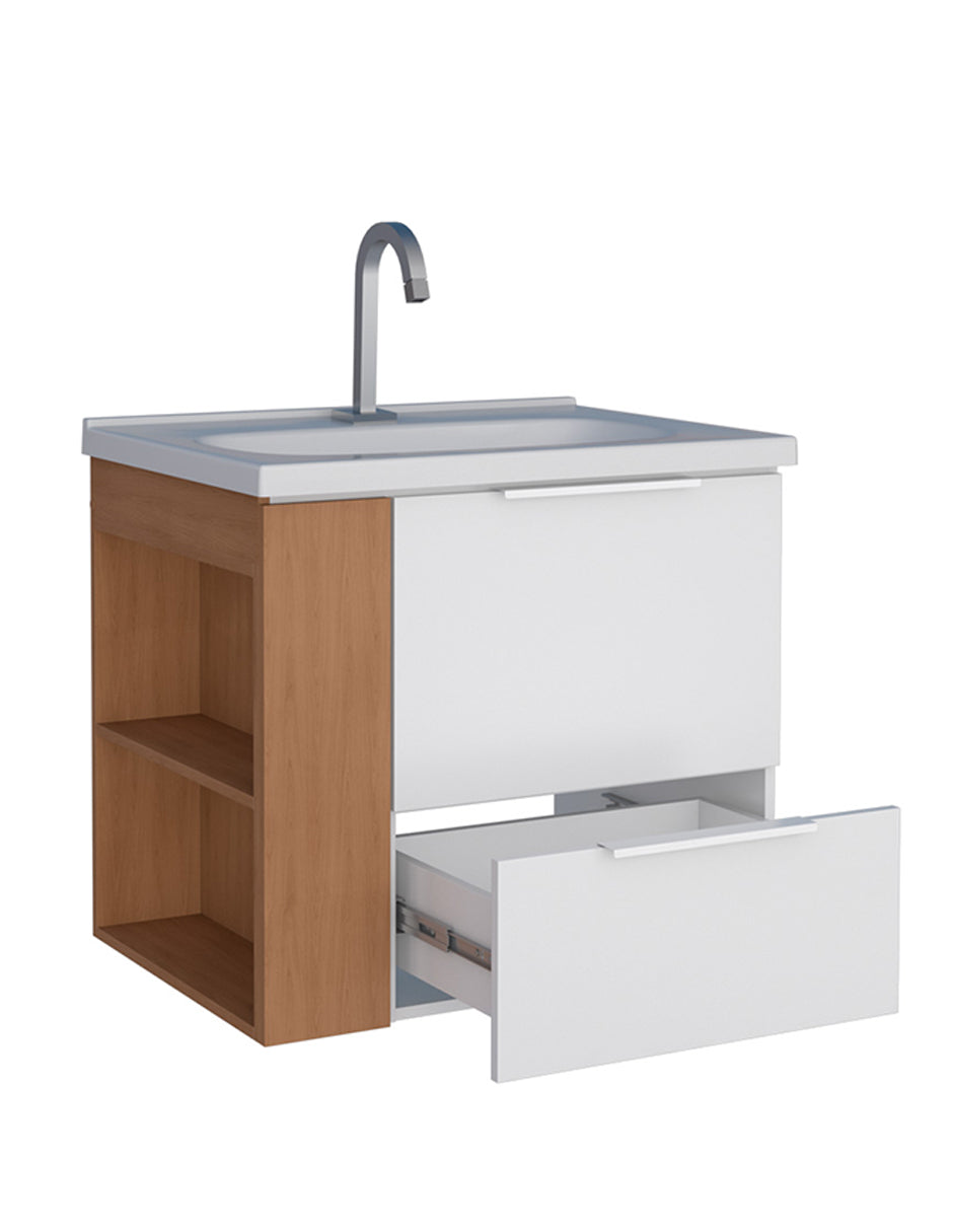 Mueble de baño Madik con lavabo y estante lateral izquierdo color blanco