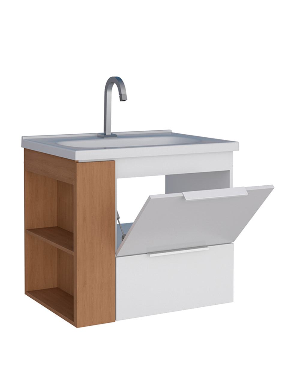 Mueble de baño Madik con lavabo y estante lateral izquierdo color blanco