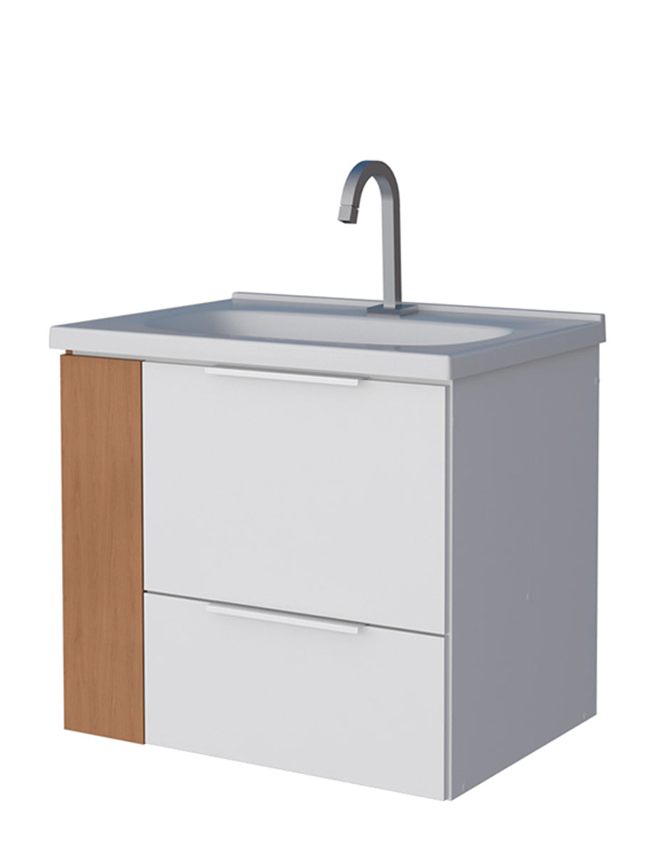 Mueble de baño Madik con lavabo y estante lateral izquierdo color blanco