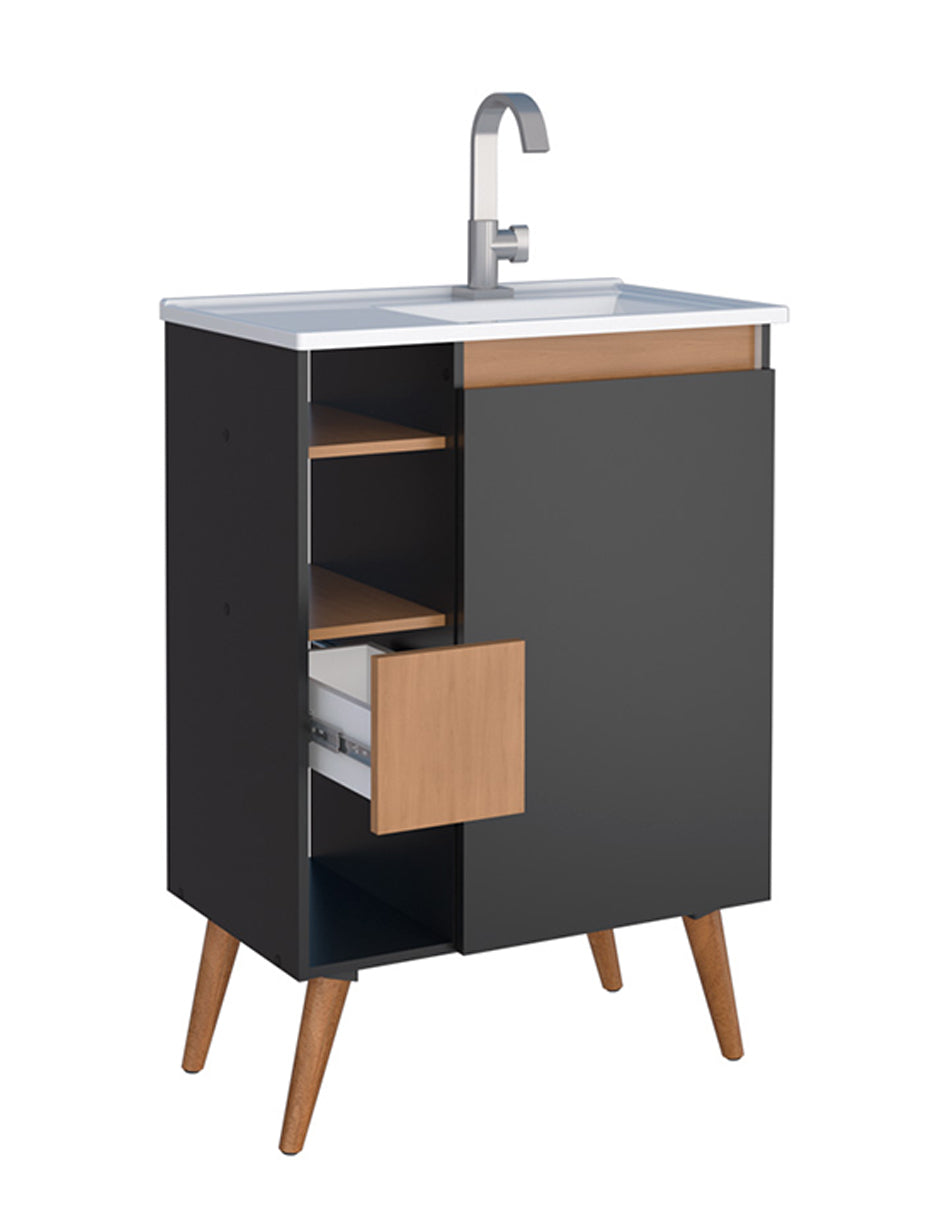 Mueble de baño tipo Gabinete con pies Madik color negro con lavabo
