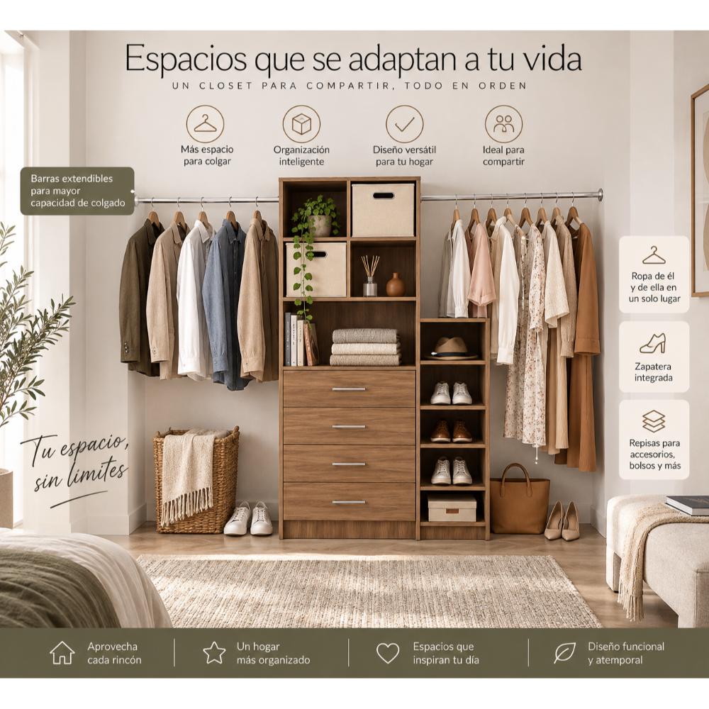 Clóset Modular MADIK color Nogal con 4 Cajones