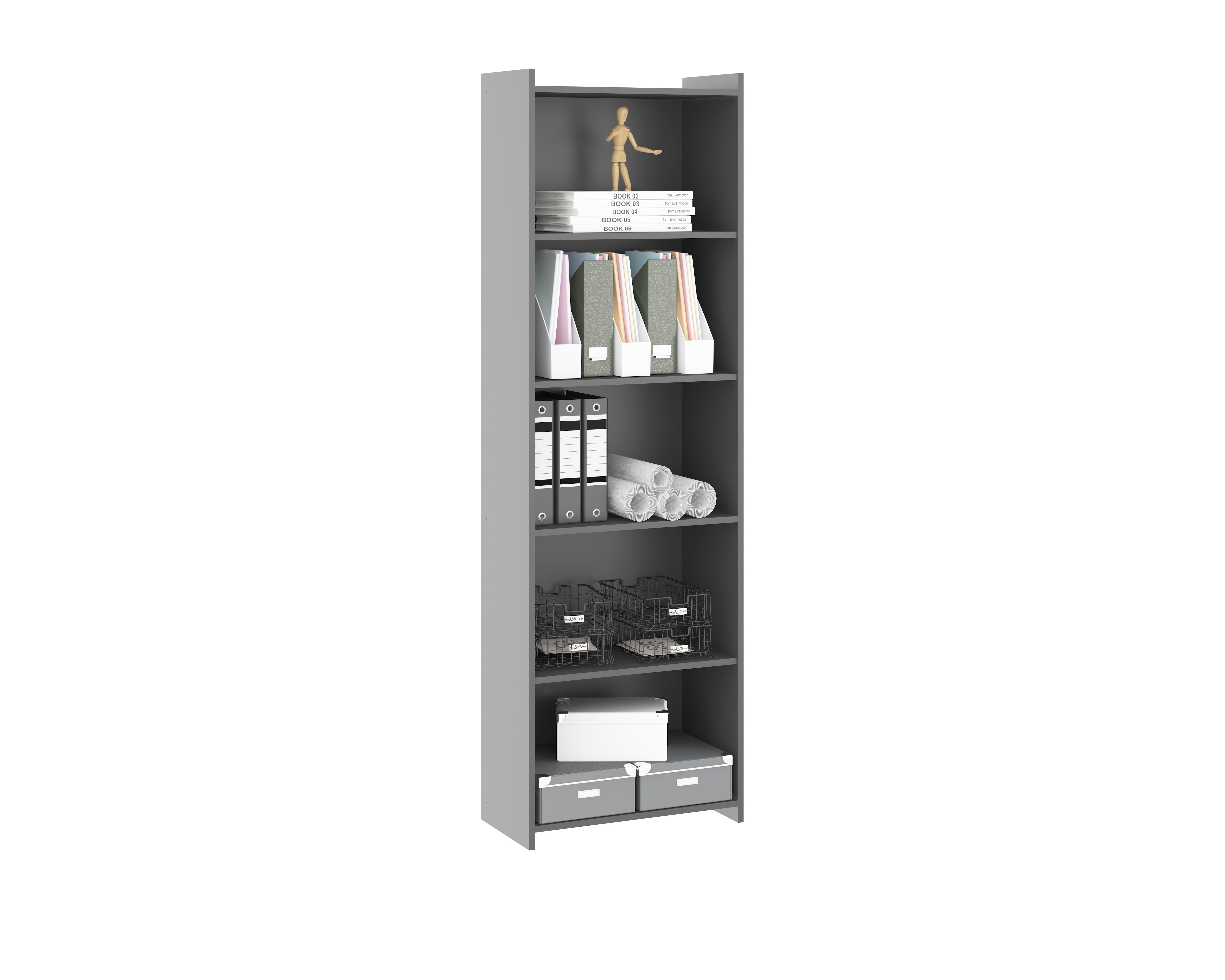 Mueble Librero Alto 5 Estantes Gris
