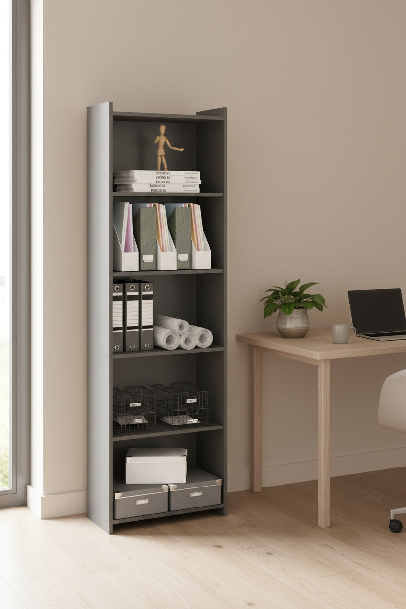 Mueble Librero Alto 5 Estantes Gris