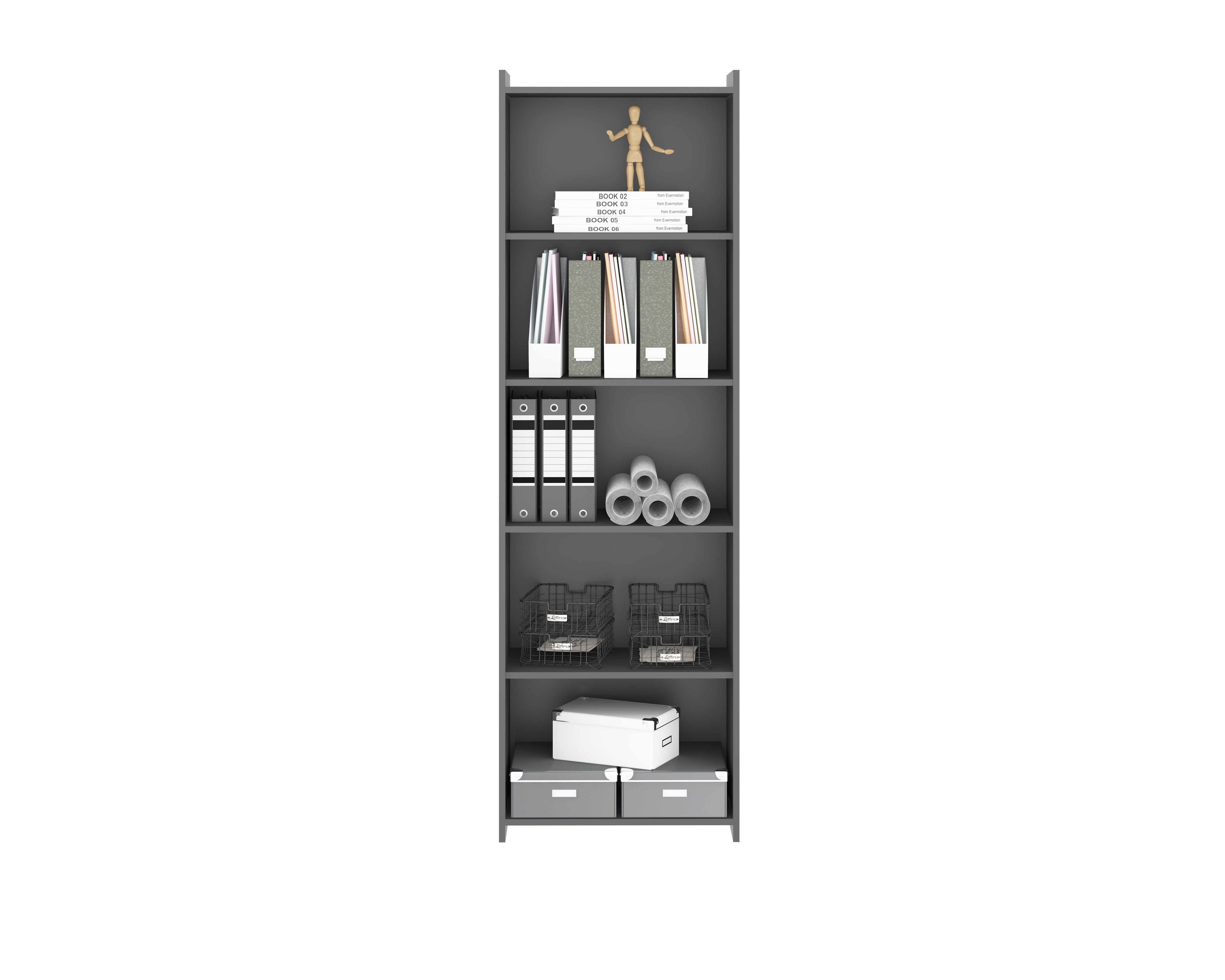 Mueble Librero Alto 5 Estantes Gris