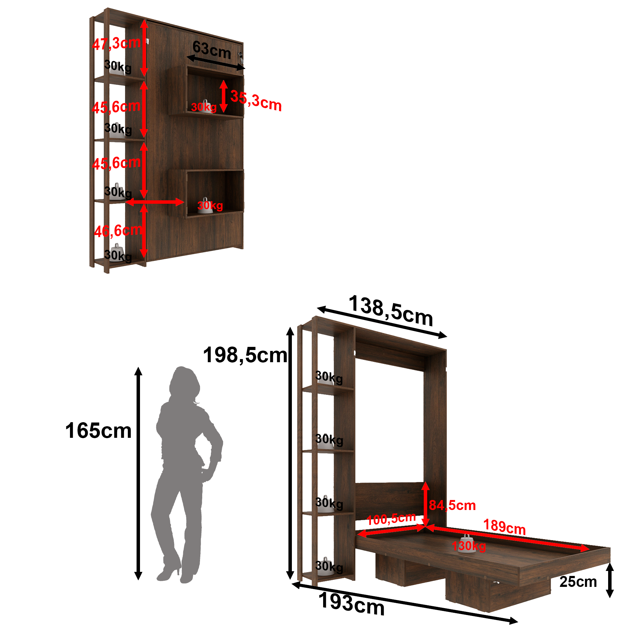 Base Cama Individual Abatible Con Estantes CM8025.0001