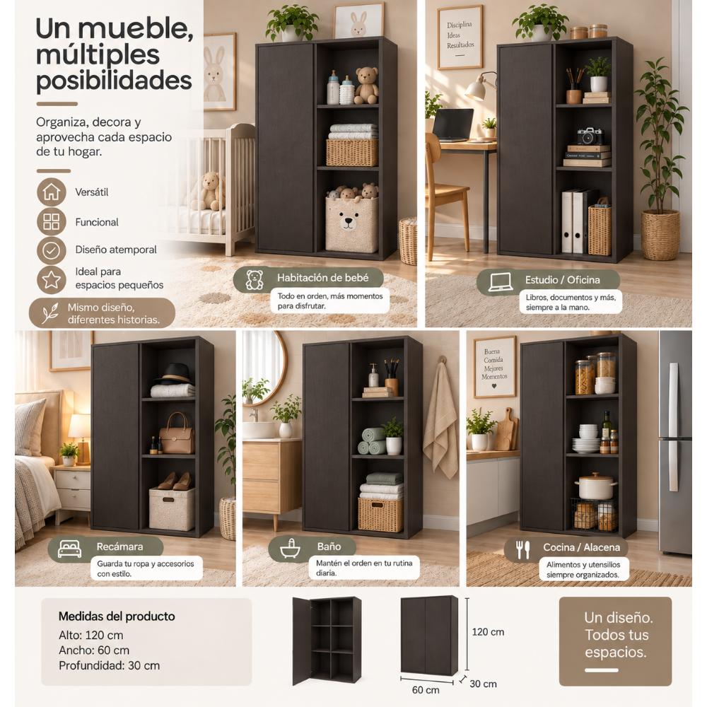 Mueble Organizador MADIK Multiusos Expresso con 6 espacio y puerta