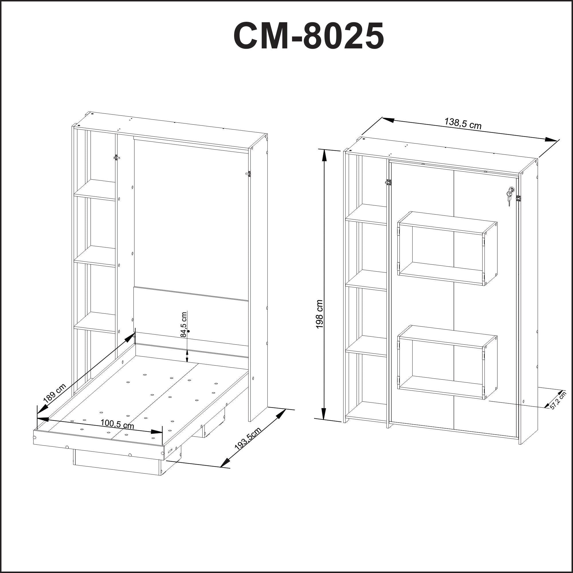 Base Cama Individual Abatible Con Estantes CM8025.0001