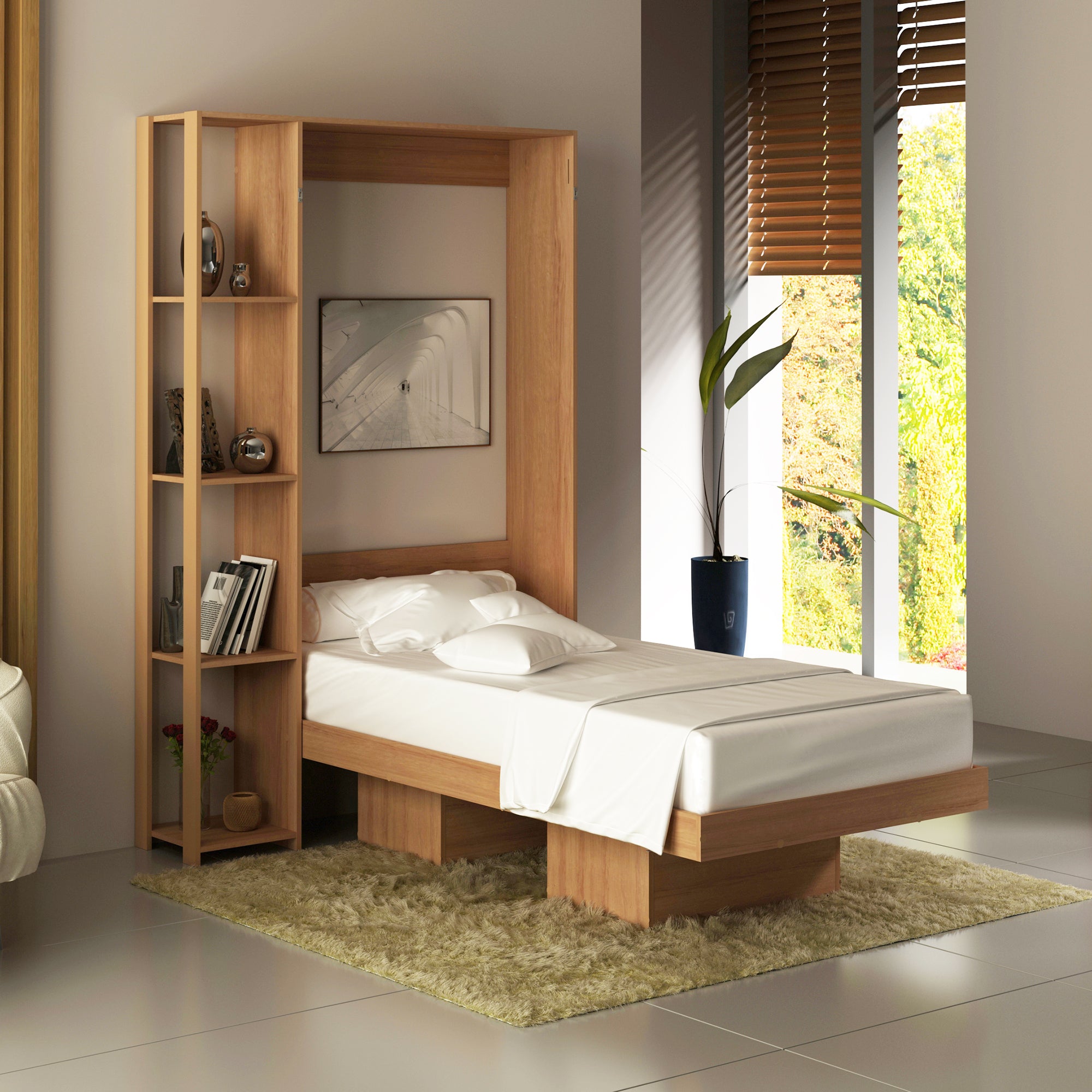 Base Cama Individual Abatible Con Estantes CM8025.0002