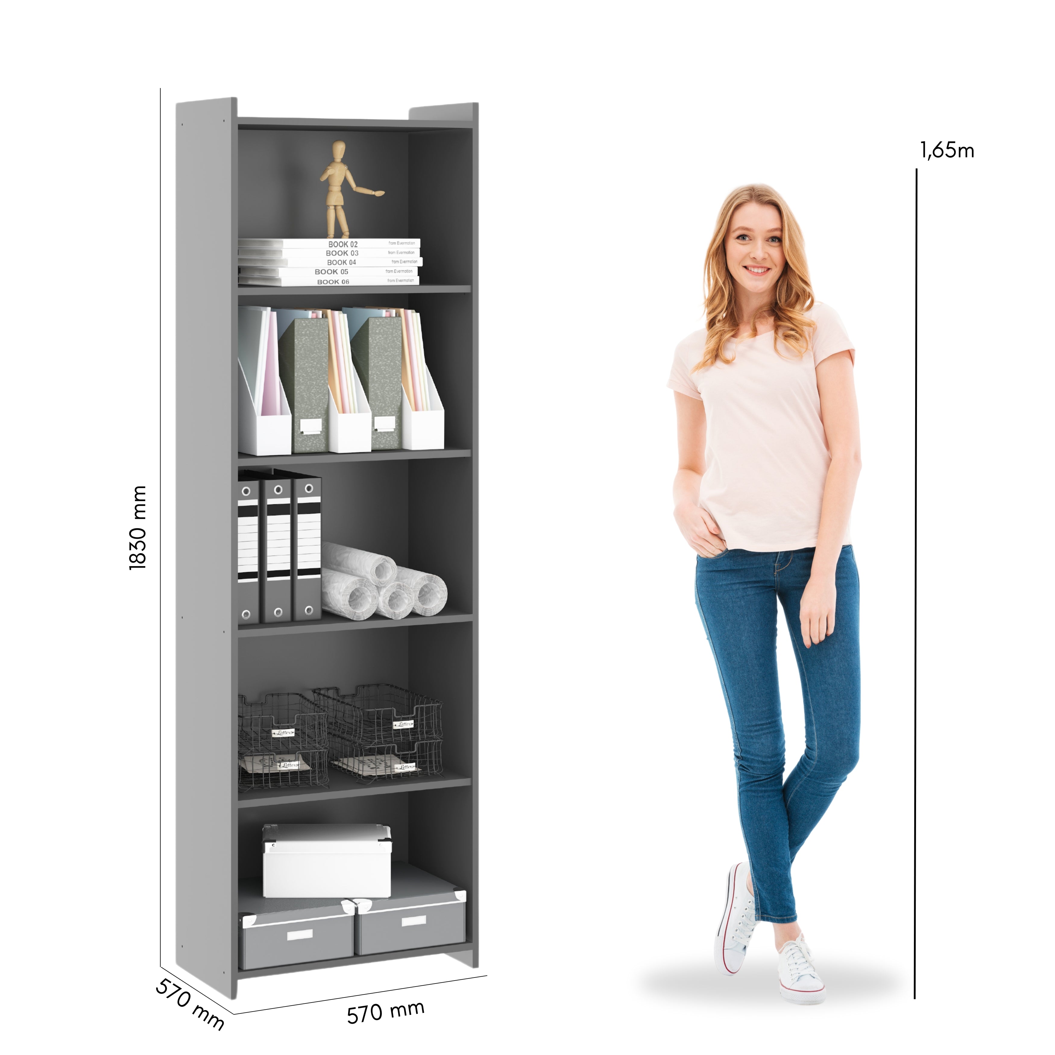 Mueble Librero Alto 5 Estantes Gris